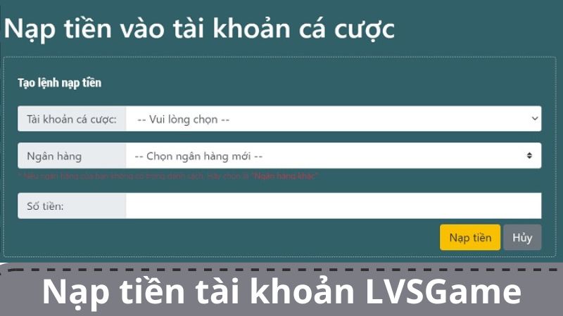 Nạp tiền tài khoản LVSGame